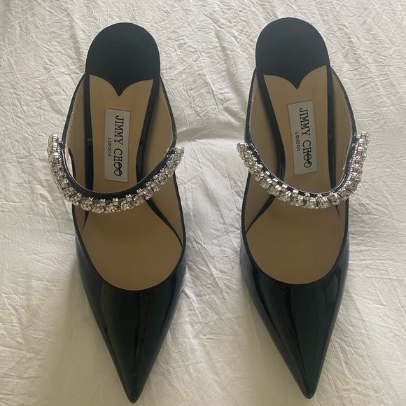 Jimmy Choo Black Patent 100 mm Bing Heels with crystal strap - Picture 5 of 10